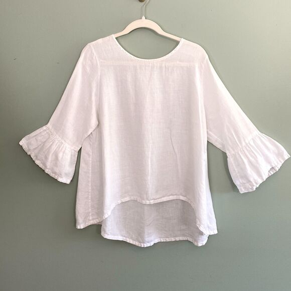 bryn Walker Tops - Bryn Walker Linen Top Bell Sleeves Womens Large White Lagenlook Cottage Coastal